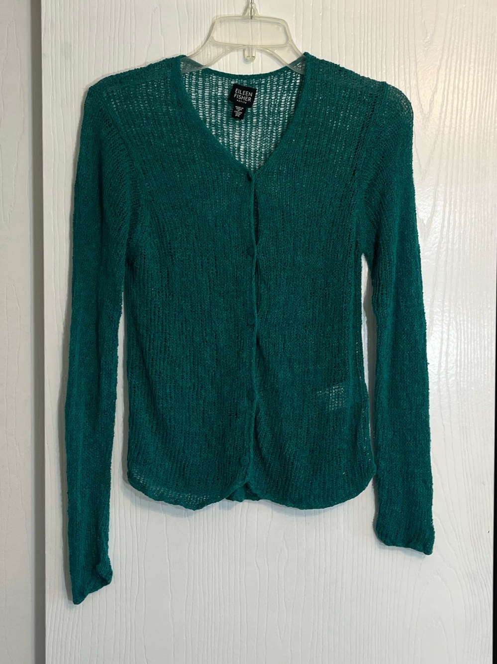 Eileen Fisher Women’s Petite Small Green Linen Blend Knit Cardigan Sweater